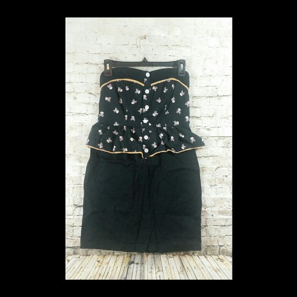 Sweet Love Dresses & Skirts - Kawaii skulls Goth black gold white peplum dress M